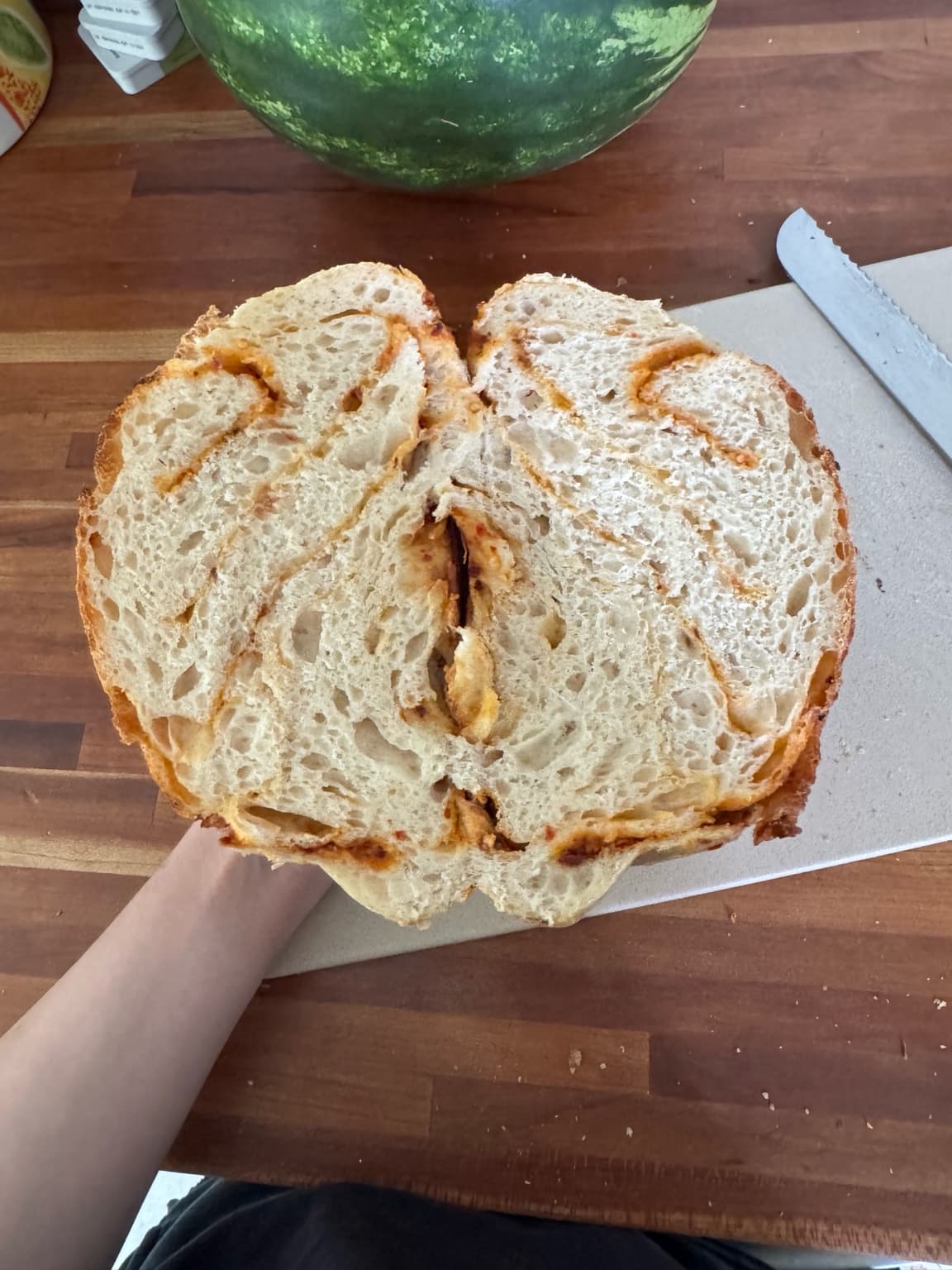 Chili oil sourdough cross-section